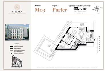 Rzut - Mieszkanie na sprzedaż 3 pokoje o powierzchni 88,77 m² - numer 3 w Niecała Prestige Residence