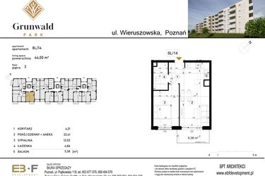 Rzut - Mieszkanie na sprzedaż 2 pokoje o powierzchni 44 m² - numer 8 L/14 w Grunwald Park