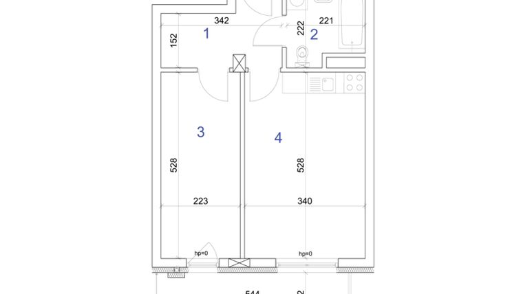 Rzut - Mieszkanie na sprzedaż 2 pokoje o powierzchni 40,06 m² - numer 6A.24 w Mierzeja Wiślana etap IV