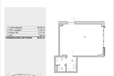 Rzut - Lokal użytkowy na sprzedaż 1 pokój o powierzchni 56,02 m² - numer H3-U-1-2 w Heyki City
