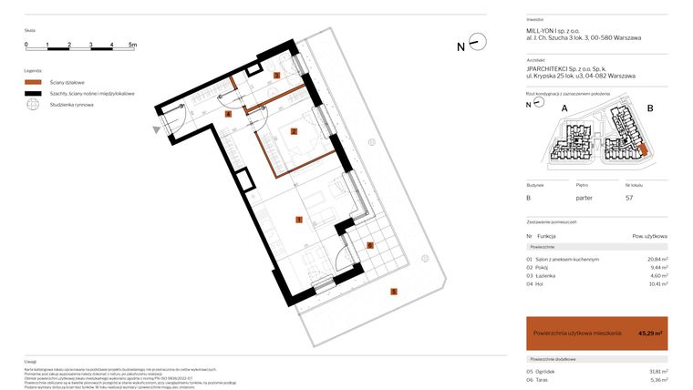 Rzut - Mieszkanie na sprzedaż 2 pokoje o powierzchni 45,29 m² - numer 57 w MY Głębocka