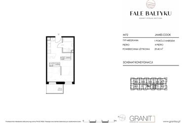 Rzut - Mieszkanie na sprzedaż 1 pokój o powierzchni 29,4 m² - numer FBJC-M72 w Fale Bałtyku Cook