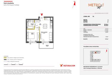 Rzut - Mieszkanie na sprzedaż 2 pokoje o powierzchni 43,64 m² - numer 16 w Metro Art 11