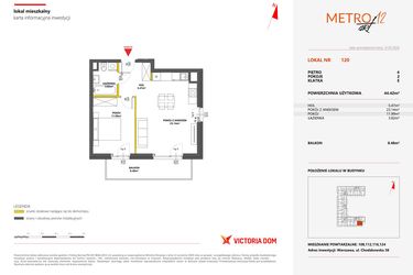 Rzut - Mieszkanie na sprzedaż 2 pokoje o powierzchni 44,42 m² - numer 120 w Metro Art 12