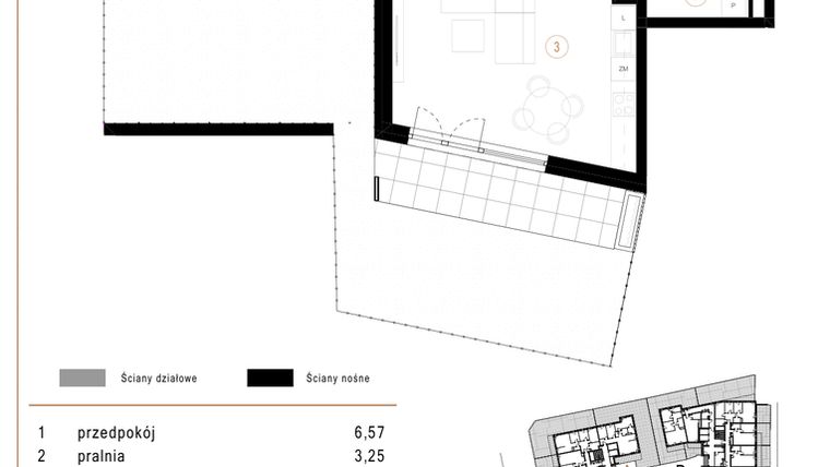 Rzut - Mieszkanie na sprzedaż 2 pokoje o powierzchni 51,43 m² - numer A02 w Osiedle Józefowska