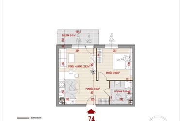Rzut - Mieszkanie na sprzedaż 2 pokoje o powierzchni 44,77 m² - numer 74 w Zalesie