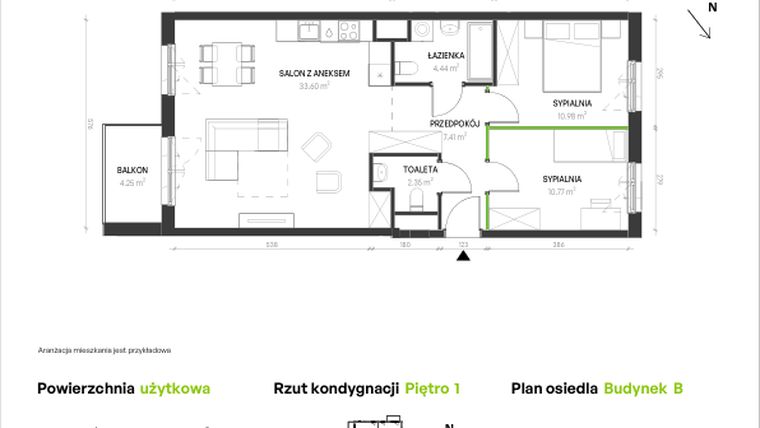 Rzut - Mieszkanie na sprzedaż 3 pokoje o powierzchni 69,55 m² - numer B/B/6 w Augustowska Vita