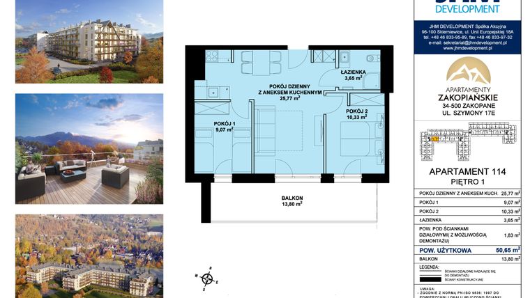 Rzut - Mieszkanie na sprzedaż 3 pokoje o powierzchni 50,65 m² - numer 114 w Apartamenty Zakopiańskie