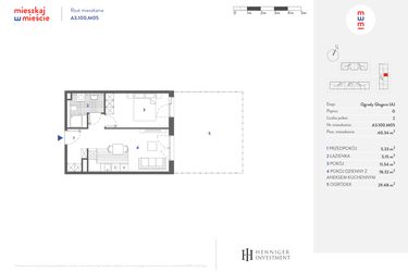 Rzut - Mieszkanie na sprzedaż 2 pokoje o powierzchni 40,21 m² - numer A3.100.M05 w Mieszkaj w mieście - Ogrody Glogera