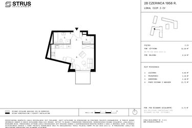 Rzut - Mieszkanie na sprzedaż 1 pokój o powierzchni 31,82 m² - numer 193 w 28 czerwca 1956 r.