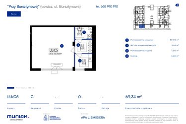 Rzut - Lokal użytkowy na sprzedaż 4 pokoje o powierzchni 69,34 m² - numer LU/C5 w Przy Bursztynowej
