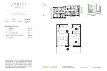Rzut - Mieszkanie na sprzedaż 2 pokoje o powierzchni 34,83 m² - numer A.3 w Aspire