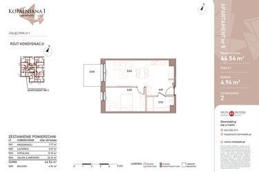 Rzut - Mieszkanie na sprzedaż 2 pokoje o powierzchni 44,54 m² - numer 5 w Kopalniana