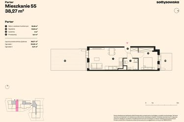Rzut - Mieszkanie na sprzedaż 2 pokoje o powierzchni 38,27 m² - numer 55 w Sołtysowska