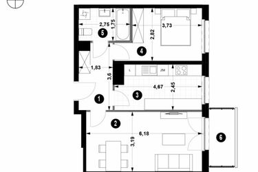 Rzut - Mieszkanie na sprzedaż 2 pokoje o powierzchni 52,65 m² - numer 1A.4/40 w Nowa Winnica