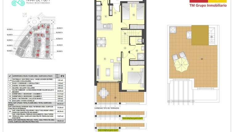 Rzut - Mieszkanie na sprzedaż 2 pokoje o powierzchni 73 m² - numer 2B.82 w Mar de Pulpi - Almeria