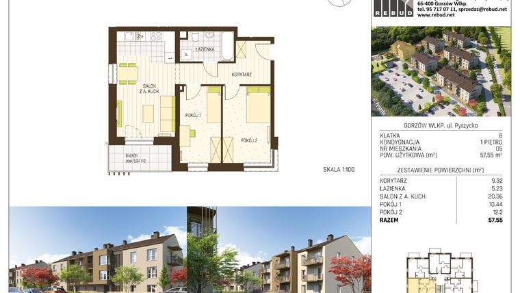 Rzut - Mieszkanie na sprzedaż 3 pokoje o powierzchni 57,55 m² - numer B3-K8-P1-M05 w Stargardzka