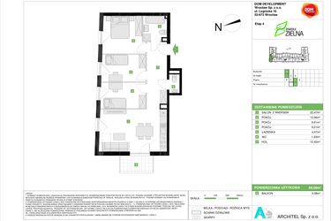 Rzut - Mieszkanie na sprzedaż 4 pokoje o powierzchni 69,58 m² - numer A.18 w Osiedle Zielna IV