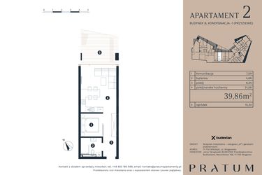 Rzut - Mieszkanie na sprzedaż 2 pokoje o powierzchni 39,86 m² - numer A2 w Pratum Apartamenty Etap I