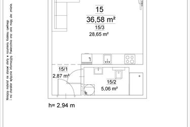 Rzut - Mieszkanie na sprzedaż 1 pokój o powierzchni 36,58 m² - numer 15 w Osiedle Teatralne 19