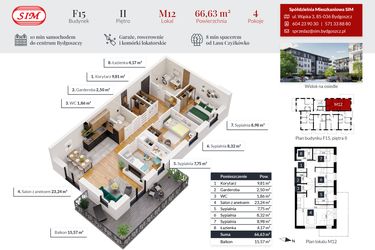 Rzut - Mieszkanie na sprzedaż 4 pokoje o powierzchni 66,63 m² - numer 12 w Tęczowy Zakątek F-15
