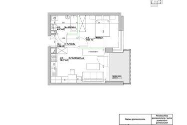Rzut - Mieszkanie na sprzedaż 2 pokoje o powierzchni 34,58 m² - numer A6 w Laurowy Zakątek