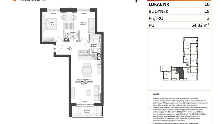 Rzut - Mieszkanie na sprzedaż 3 pokoje o powierzchni 64,41 m² - numer C8.10 w Konstelacja etap IV