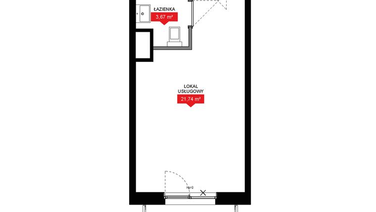 Rzut - Mieszkanie na sprzedaż 1 pokój o powierzchni 25,43 m² - numer A1 048LU w 29L - Apartamenty inwestycyjne