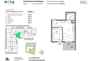 Rzut - Mieszkanie na sprzedaż 2 pokoje o powierzchni 36,06 m² - numer 17 w Nova Radiostacja
