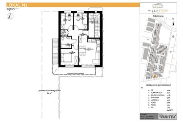Rzut - Mieszkanie na sprzedaż 4 pokoje o powierzchni 54,25 m² - numer N2 w Villa Stoki (mieszkania)