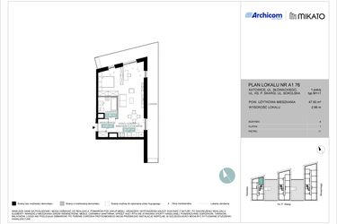 Rzut - Mieszkanie na sprzedaż 1 pokój o powierzchni 47,54 m² - numer A1 76 w Mikato