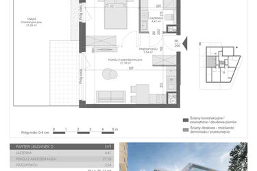 Rzut - Mieszkanie na sprzedaż 1 pokój o powierzchni 35,13 m² - numer M-4 w Unikat Apartamenty D