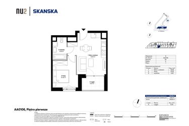 Rzut - Mieszkanie na sprzedaż 2 pokoje o powierzchni 34,24 m² - numer AA0106 w NU2 Warszawa Wola - apartamenty wykończone pod klucz