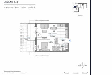 Rzut - Mieszkanie na sprzedaż 2 pokoje o powierzchni 40,45 m² - numer E.0.2 w Nowa Dąbrowa bud. DE
