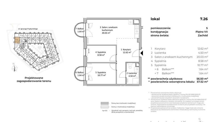Rzut - Mieszkanie na sprzedaż 3 pokoje o powierzchni 56,4 m² - numer 7.26 w OVAL SKY