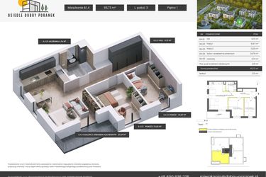 Rzut - Mieszkanie na sprzedaż 3 pokoje o powierzchni 65,73 m² - numer B.1.4 w Dobry Poranek