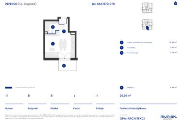 Rzut - Mieszkanie na sprzedaż 1 pokój o powierzchni 26,66 m² - numer B.11 w Osiedle Inverso