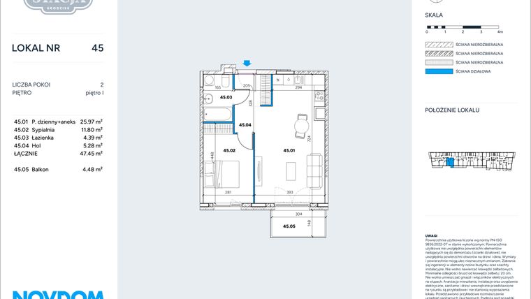 Rzut - Mieszkanie na sprzedaż 2 pokoje o powierzchni 47,45 m² - numer 45 w Stacja Grodzisk