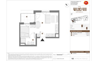 Rzut - Mieszkanie na sprzedaż 1 pokój o powierzchni 27,7 m² - numer A.14 w Osiedle Wilno VIII