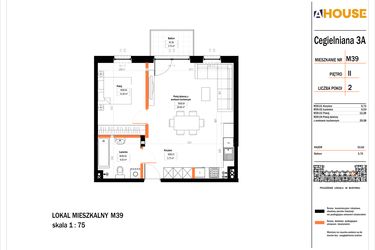 Rzut - Mieszkanie na sprzedaż 2 pokoje o powierzchni 53,62 m² - numer 39 w Osiedle StaLove etap II