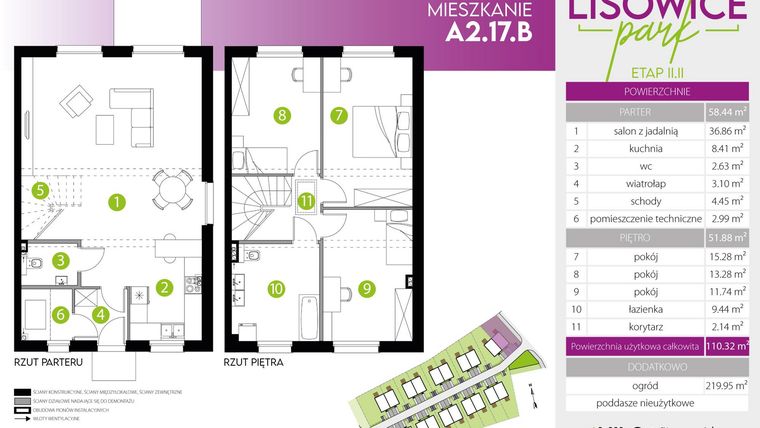 Rzut - Mieszkanie na sprzedaż 4 pokoje o powierzchni 110,32 m² - numer A.2.17.B w Lisowice Park etap 2+