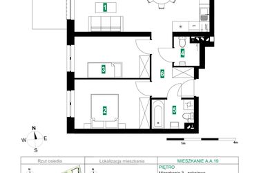Rzut - Mieszkanie na sprzedaż 3 pokoje o powierzchni 64,12 m² - numer A.A.19 w Park Śliwowa