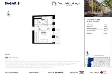 Rzut - Mieszkanie na sprzedaż 1 pokój o powierzchni 30,57 m² - numer M.31 w Niedziałkowskiego Park
