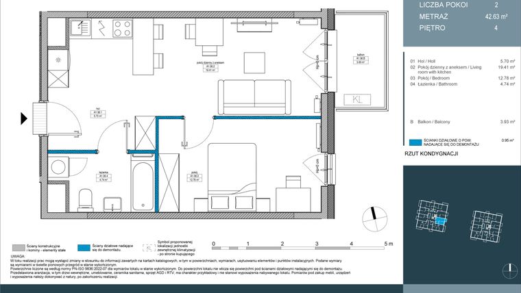Rzut - Mieszkanie na sprzedaż 2 pokoje o powierzchni 42,6 m² - numer 36 w Nordic Górka Narodowa
