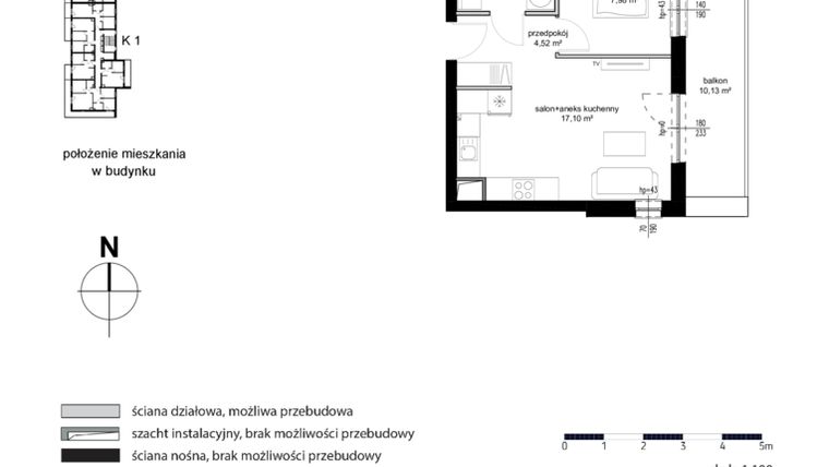 Rzut - Mieszkanie na sprzedaż 2 pokoje o powierzchni 33,64 m² - numer M50 w Kwarcowe Wzgórze