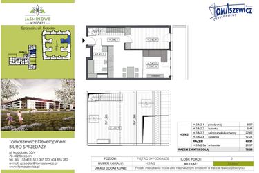 Rzut - Mieszkanie na sprzedaż 3 pokoje o powierzchni 70,88 m² - numer H.3.M2 w Jaśminowe Wzgórze - etap II
