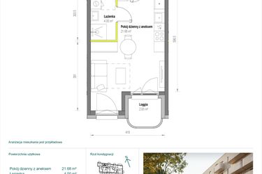 Rzut - Mieszkanie na sprzedaż 1 pokój o powierzchni 25,68 m² - numer A/2/47 w Skorosze Vita