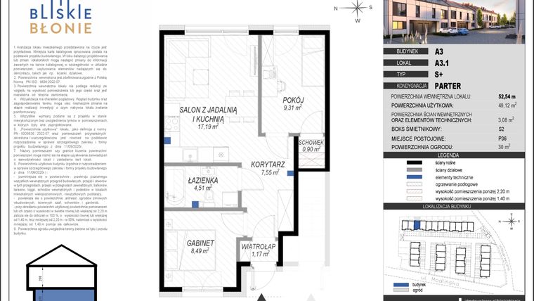 Rzut - Dom na sprzedaż 3 pokoje o powierzchni 49,12 m² - numer A3-1 w Bliskie Błonie