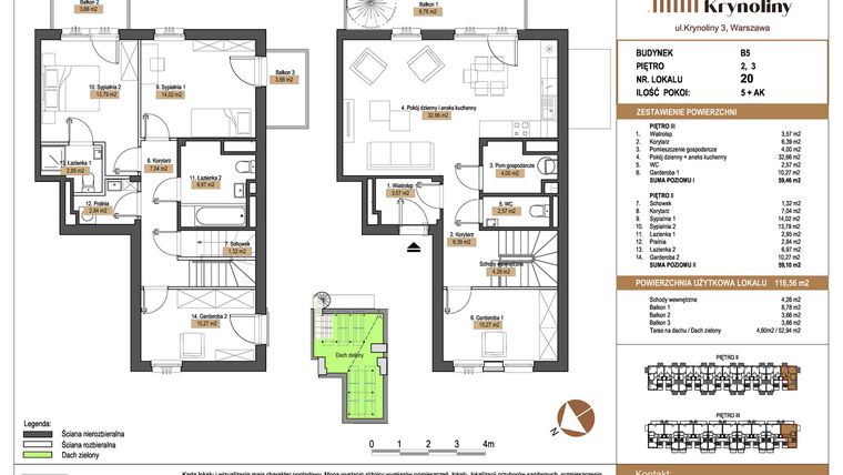 Rzut - Mieszkanie na sprzedaż 5 pokoi o powierzchni 118,56 m² - numer 20.B5 w Apartamenty Krynoliny