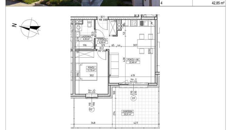 Rzut - Mieszkanie na sprzedaż 2 pokoje o powierzchni 42,85 m² - numer M.B8.00.03 w Osiedle Harmonia bud. B8